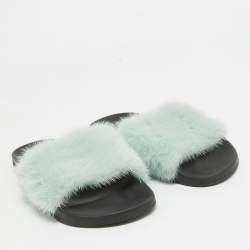 Givenchy Pastel Green Mink Fur Pool Slides Size 41