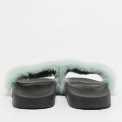 Givenchy Pastel Green Mink Fur Pool Slides Size 41