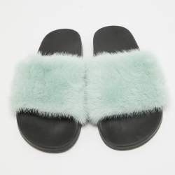 Givenchy Pastel Green Mink Fur Pool Slides Size 41