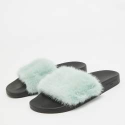 Givenchy Pastel Green Mink Fur Pool Slides Size 41