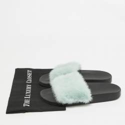 Givenchy Pastel Green Mink Fur Pool Slides Size 41