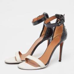 Pre Owned Givenchy White/Black Leather and Patent Ankle Strap Sandals Size 39.5