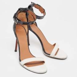 Pre Owned Givenchy White/Black Leather and Patent Ankle Strap Sandals Size 39.5
