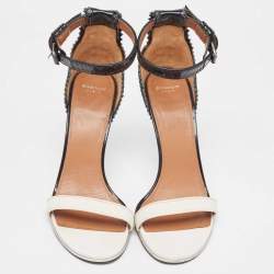 Pre Owned Givenchy White/Black Leather and Patent Ankle Strap Sandals Size 39.5