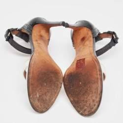 Pre Owned Givenchy White/Black Leather and Patent Ankle Strap Sandals Size 39.5