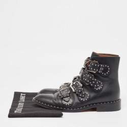 مملوكة مسبقًا Givenchy Black Leather Studded Buckle Detail Ankle Boots Size 37