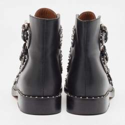 مملوكة مسبقًا Givenchy Black Leather Studded Buckle Detail Ankle Boots Size 37