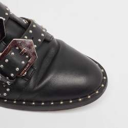 مملوكة مسبقًا Givenchy Black Leather Studded Buckle Detail Ankle Boots Size 37