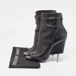 Givenchy Black Leather Screw Heel Peep Toe Boots  Size 39