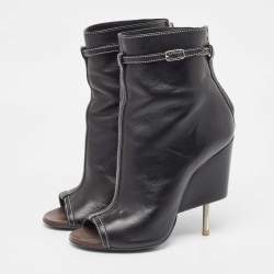 Givenchy Black Leather Screw Heel Peep Toe Boots  Size 39