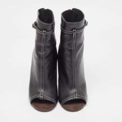 Givenchy Black Leather Screw Heel Peep Toe Boots  Size 39