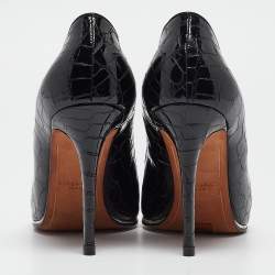 Givenchy Black Croc Embossed Patent Leather Pointed Toe Pumps Size 41