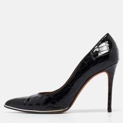 Givenchy Black Croc Embossed Patent Leather Pointed Toe Pumps Size 41