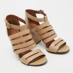 Givenchy Beige Leather Gladiator Block Heel Ankle Strap Sandals Size 38