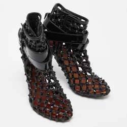 Givenchy Black  Woven Patent Leather Buckle Booties Size 40