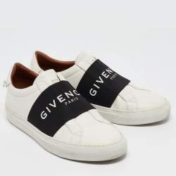 Pre Owned Givenchy White/Black Leather Urban Street Logo Slip On Sneakers Size 40