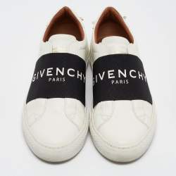Pre Owned Givenchy White/Black Leather Urban Street Logo Slip On Sneakers Size 40