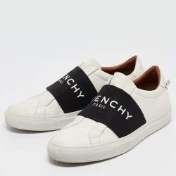 Pre Owned Givenchy White/Black Leather Urban Street Logo Slip On Sneakers Size 40