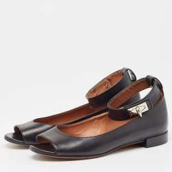 Pre Owned Givenchy Black Leather Ballet Flats Size 39