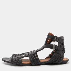 Givenchy Black Woven Leather Gladiator Flat Sandals Size 39