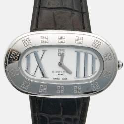 Pre Owned Givenchy White Stainless Steel Leather Giralda Reg.1650471 Women's Wristwatch 44 mm
