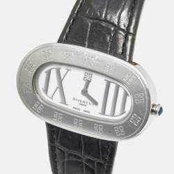 Pre Owned Givenchy White Stainless Steel Leather Giralda Reg.1650471 Women's Wristwatch 44 mm