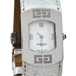 Pre Owned Givenchy White Stainless Steel Silver Leather Expression 2 92438731 Quartz Women's Wristwatch 29 MM