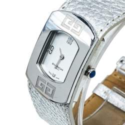 Pre Owned Givenchy White Stainless Steel Silver Leather Expression 2 92438731 Quartz Women's Wristwatch 29 MM