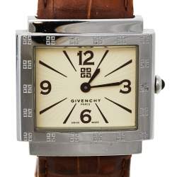 Pre Owned Givenchy Cream Stainless Steel & Leather New Apsaras 1558962 Women's Wristwatch 29 mm