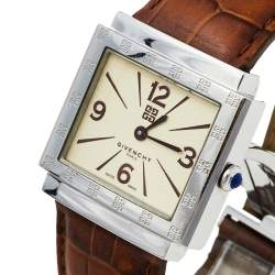 Pre Owned Givenchy Cream Stainless Steel & Leather New Apsaras 1558962 Women's Wristwatch 29 mm