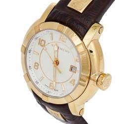 Pre Owned Givenchy Cream Gold Plated Stainless Steel Leather GV.5202L Women's Wristwatch 36 mm