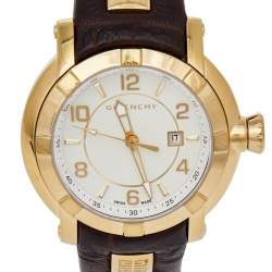 Pre Owned Givenchy Cream Gold Plated Stainless Steel Leather GV.5202L Women's Wristwatch 36 mm