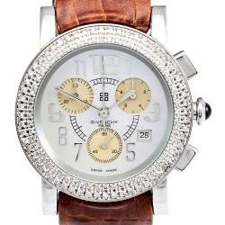 Givenchy Mother of Pearl Stainless Steel Leather Diamond Saqqhara Chrono REG.97678884 Women's Wristwatch 36 mm