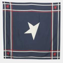 Pre Owned Golden Goose Navy Blue Star Print Silk Scarf