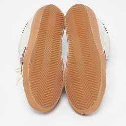 Pre Owned Golden Goose Silver/Burgundy Leather and Suede Superstar Lace Up Sneakers Size 36