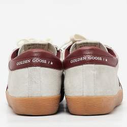 Pre Owned Golden Goose Silver/Burgundy Leather and Suede Superstar Lace Up Sneakers Size 36