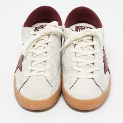 Pre Owned Golden Goose Silver/Burgundy Leather and Suede Superstar Lace Up Sneakers Size 36