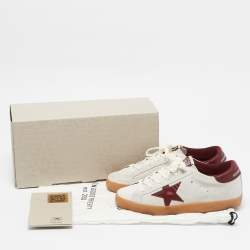 Pre Owned Golden Goose Silver/Burgundy Leather and Suede Superstar Lace Up Sneakers Size 36