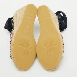 Pre Owned Gucci Multicolor GG Canvas and Leather Espadrille Wedge Sandals Size 38.5