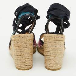 Pre Owned Gucci Multicolor GG Canvas and Leather Espadrille Wedge Sandals Size 38.5