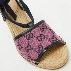 Pre Owned Gucci Multicolor GG Canvas and Leather Espadrille Wedge Sandals Size 38.5