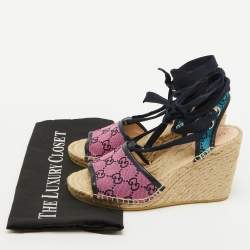 Pre Owned Gucci Multicolor GG Canvas and Leather Espadrille Wedge Sandals Size 38.5