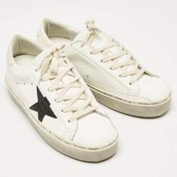 Pre Owned Golden Goose White/Black Leather Hi Star Sneakers Size 38