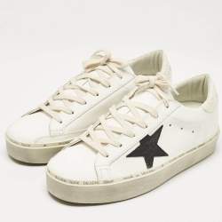 Pre Owned Golden Goose White/Black Leather Hi Star Sneakers Size 38