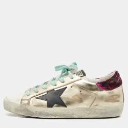 Pre Owned Golden Goose Multicolor Leather and Calf Hair Super Star Sneakers Size 35