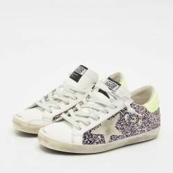 Pre Owned Golden Goose Multicolor Glitter and Leather Super Star Sneakers Size 36