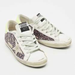 Pre Owned Golden Goose Multicolor Glitter and Leather Super Star Sneakers Size 36