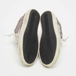 Pre Owned Golden Goose Multicolor Glitter and Leather Super Star Sneakers Size 36