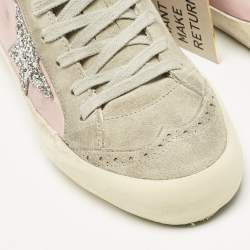 Pre Owned Golden Goose Grey/Pink Suede and Leather Mid Star Sneakers Size 37