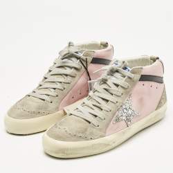 Pre Owned Golden Goose Grey/Pink Suede and Leather Mid Star Sneakers Size 37